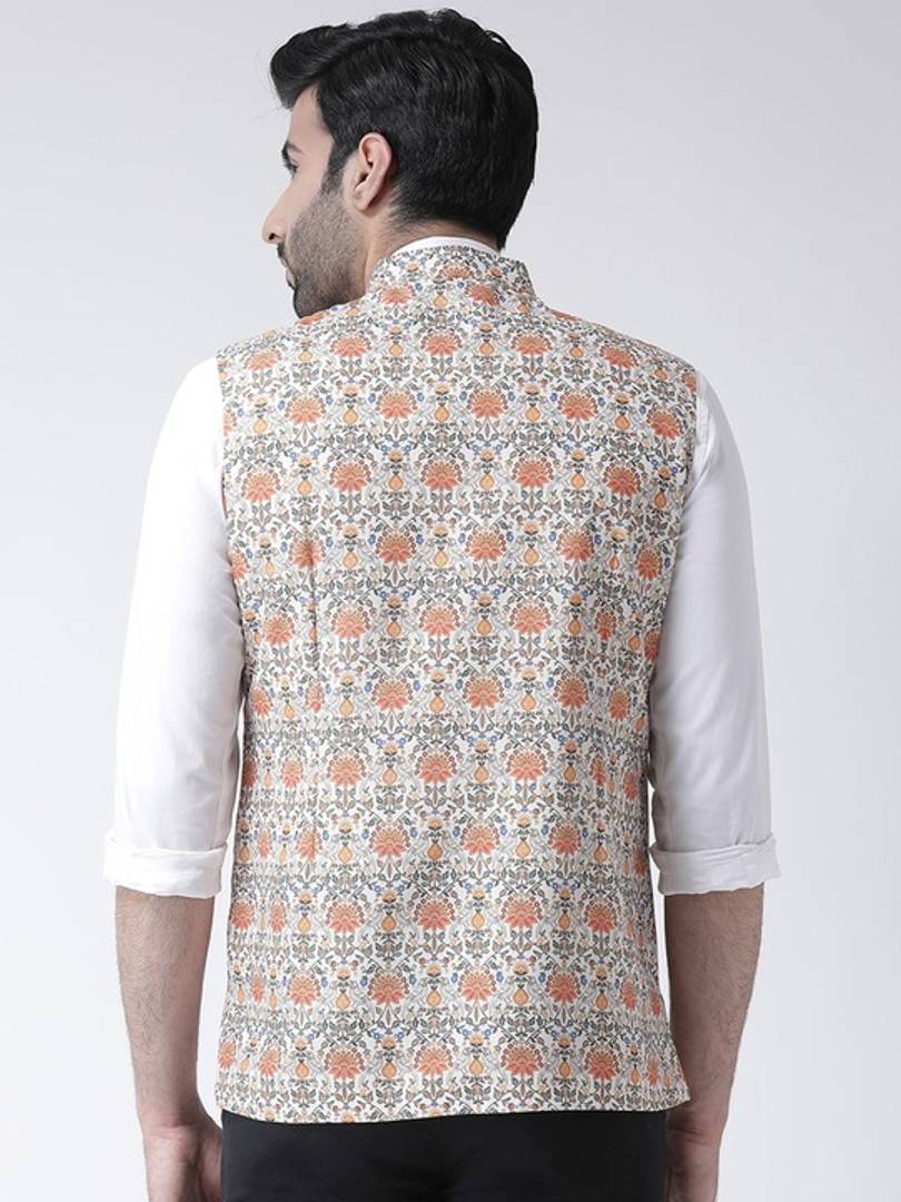 Men's Multicoloured 
Cotton Blend
 Printed Nehru Jackets